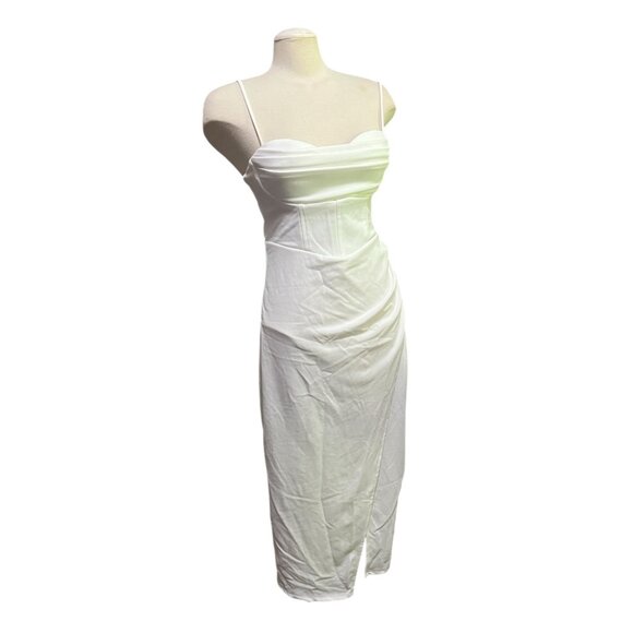 Lulus Always Turning Heads White Bustier Tulip Midi Dress Sz Medium Womens White - Picture 2 of 16